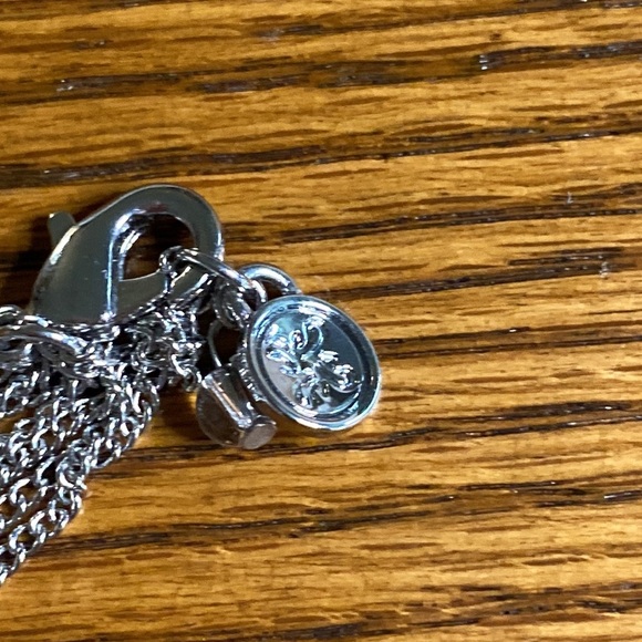 Vera Wang 18” silver necklace with blue, diamond looking gems on either side - Picture 5 of 7